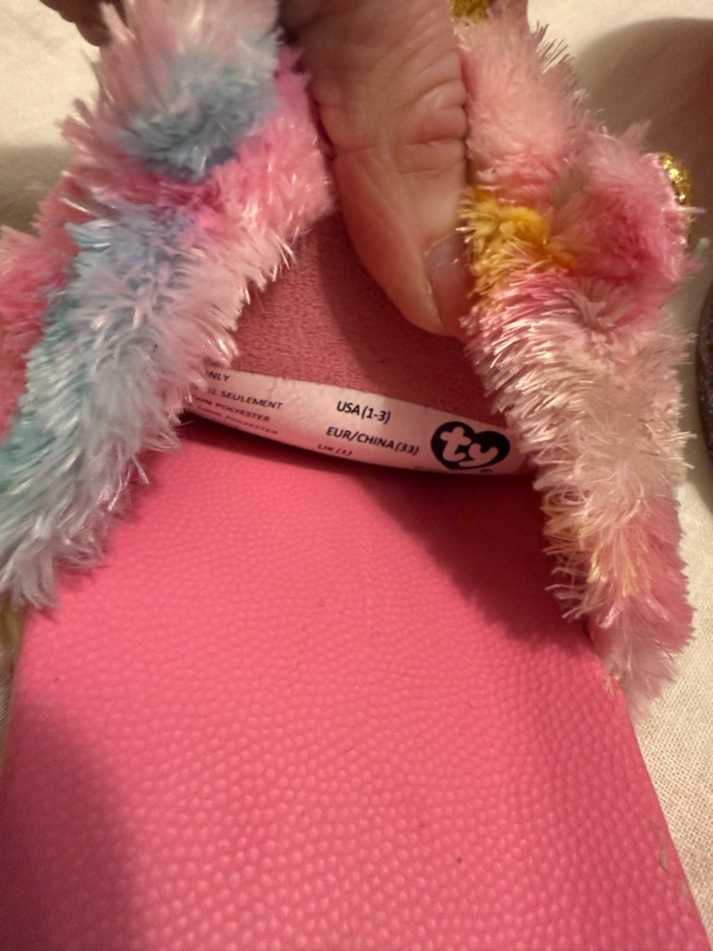 Girls Plush Ty Animal Slides & Old Navy Purple Glitter Jelly Sandals - Picture 6 of 7